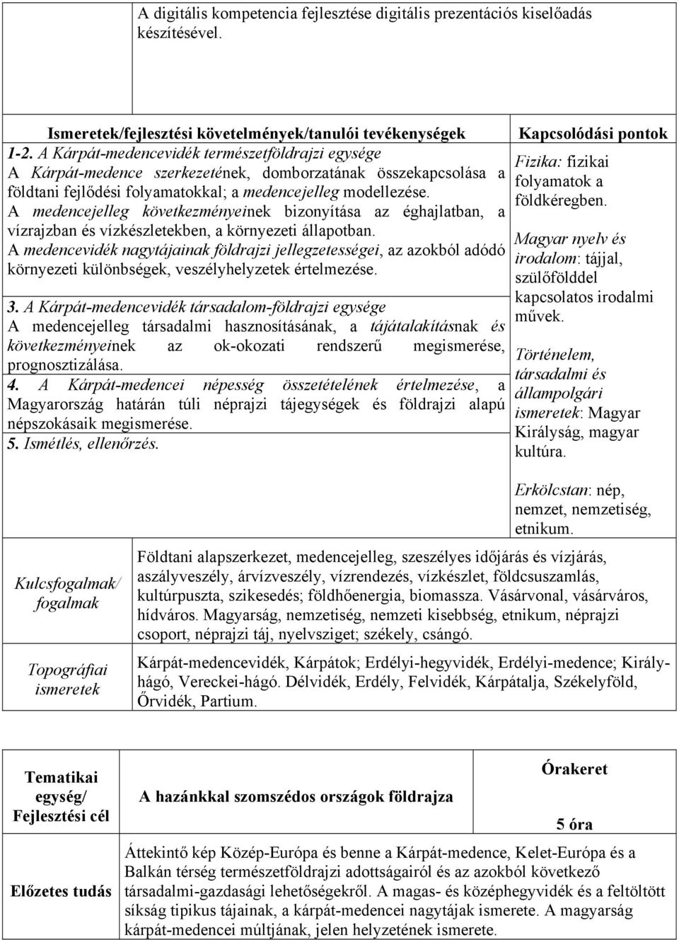 A medencejelleg következményeinek bizonyítása az éghajlatban, a vízrajzban és vízkészletekben, a környezeti állapotban.