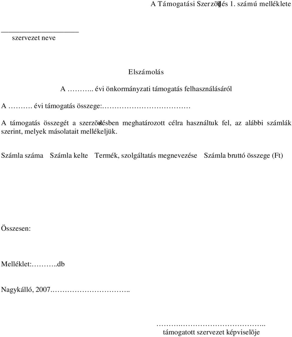 évi támogatás összege: A támogatás összegét a szerzõ désben meghatározott célra használtuk fel, az alábbi