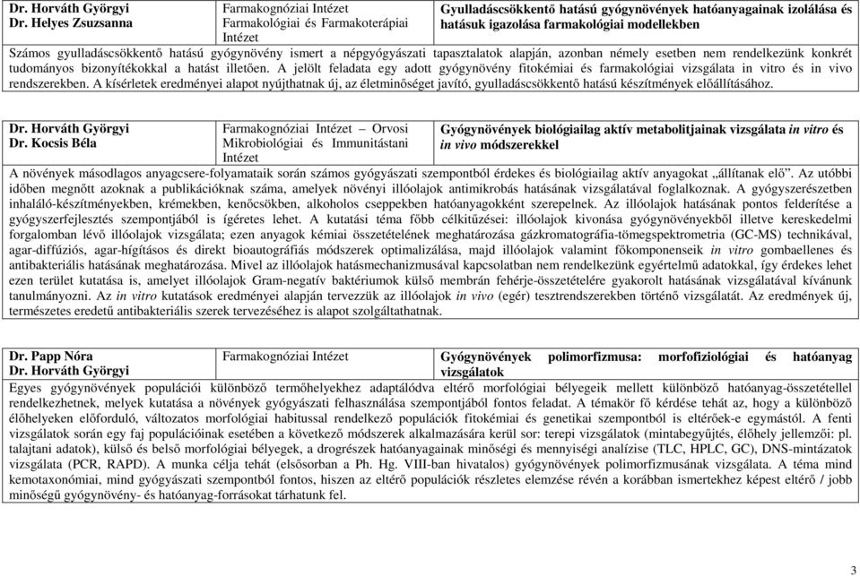 gyulladáscsökkentő hatású gyógynövény ismert a népgyógyászati tapasztalatok alapján, azonban némely esetben nem rendelkezünk konkrét tudományos bizonyítékokkal a hatást illetően.