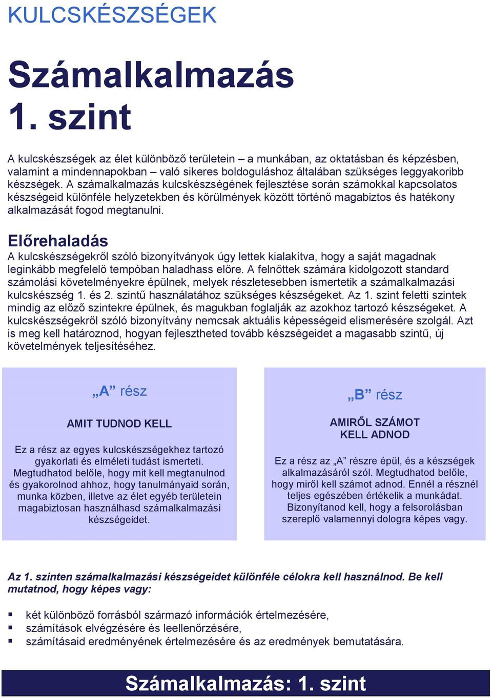 A számalkalmazás kulcskészségének fejlesztése során számokkal kapcsolatos készségeid különféle helyzetekben és körülmények között történő magabiztos és hatékony alkalmazását fogod megtanulni.