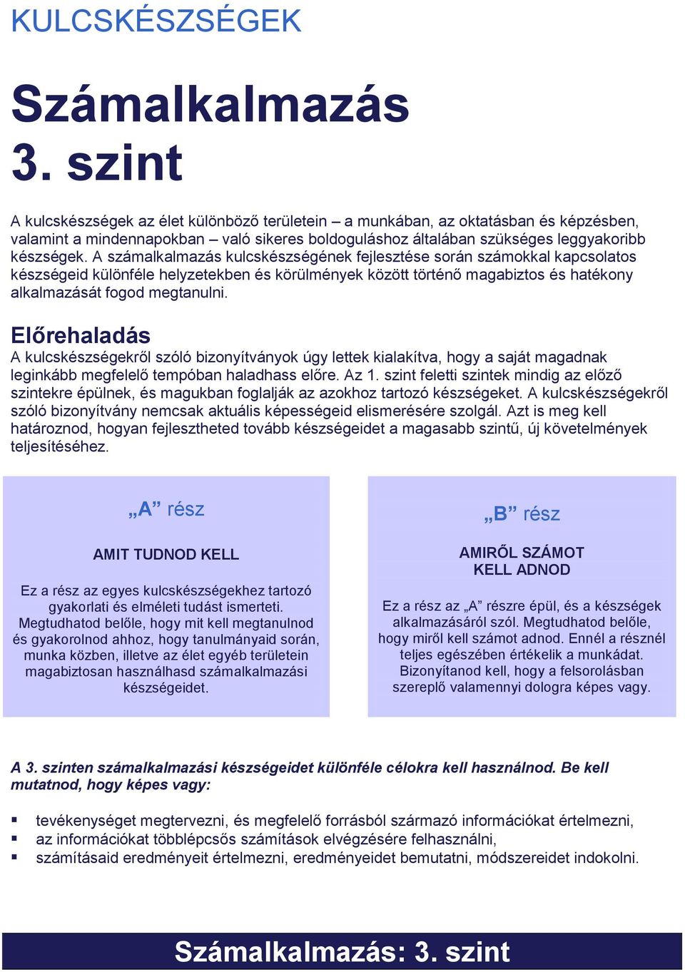 A számalkalmazás kulcskészségének fejlesztése során számokkal kapcsolatos készségeid különféle helyzetekben és körülmények között történő magabiztos és hatékony alkalmazását fogod megtanulni.