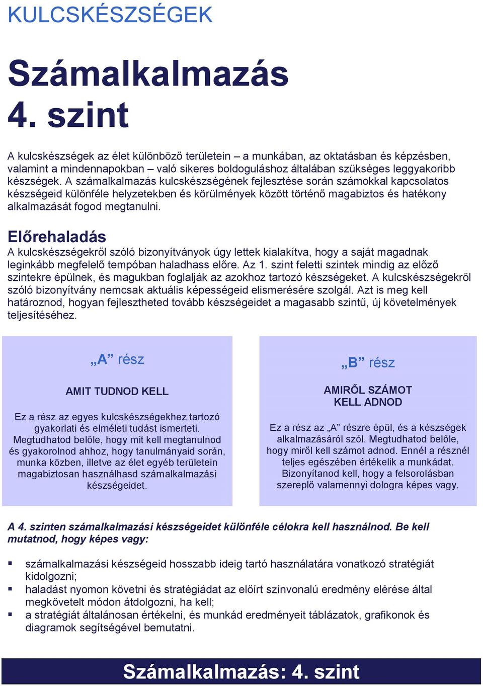 A számalkalmazás kulcskészségének fejlesztése során számokkal kapcsolatos készségeid különféle helyzetekben és körülmények között történő magabiztos és hatékony alkalmazását fogod megtanulni.
