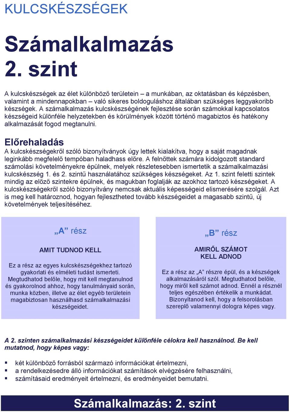 A számalkalmazás kulcskészségének fejlesztése során számokkal kapcsolatos készségeid különféle helyzetekben és körülmények között történő magabiztos és hatékony alkalmazását fogod megtanulni.