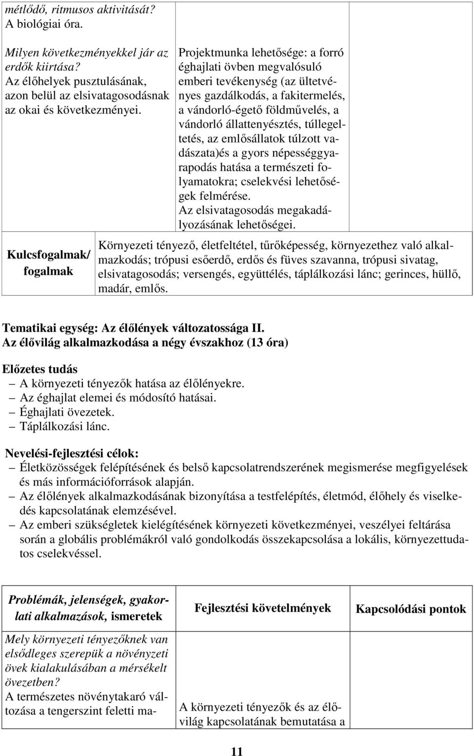 állattenyésztés, túllegeltetés, az emlősállatok túlzott vadászata)és a gyors népességgyarapodás hatása a természeti folyamatokra; cselekvési lehetőségek felmérése.