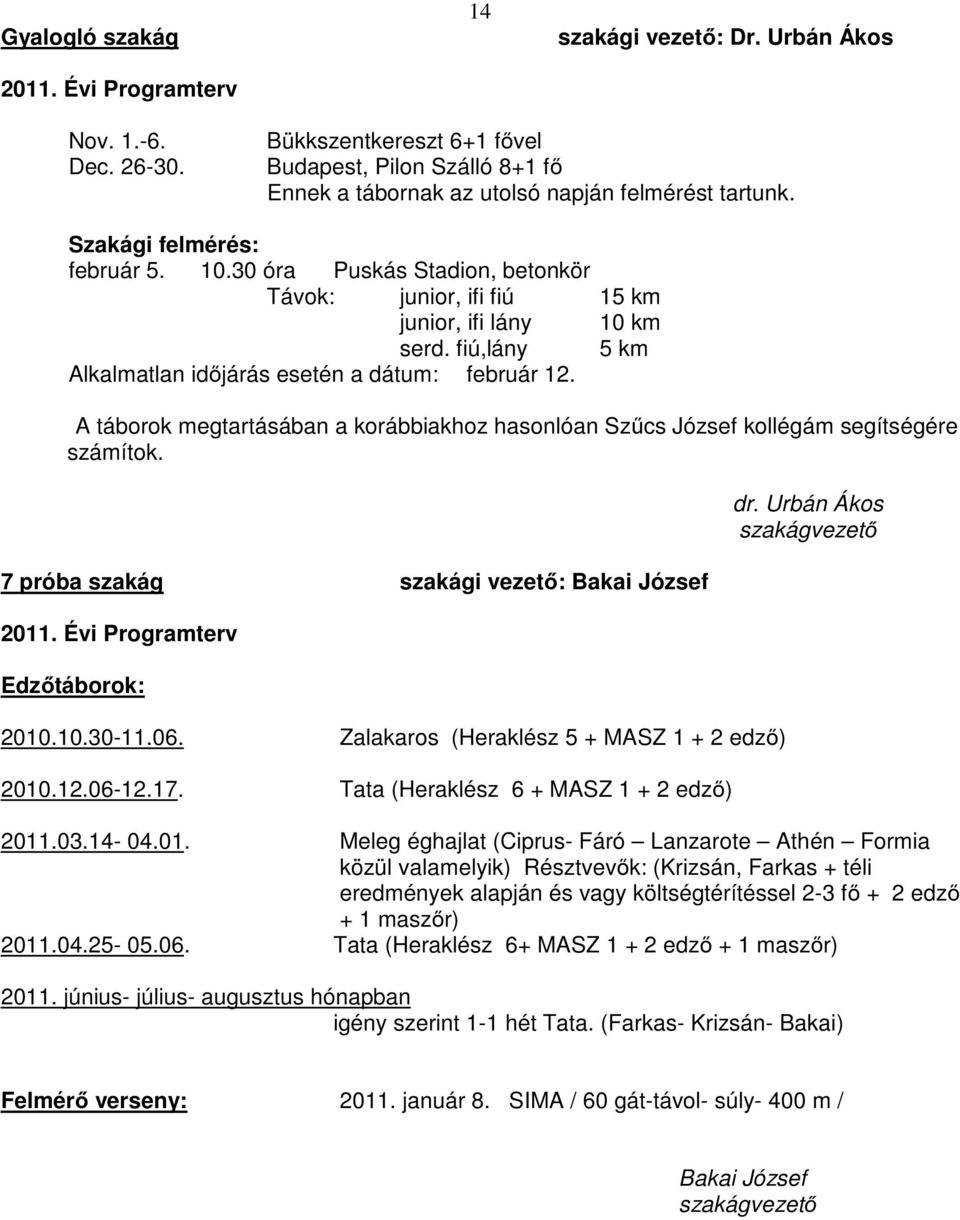 30 óra Puskás Stadion, betonkör Távok: junior, ifi fiú 15 km junior, ifi lány 10 km serd. fiú,lány 5 km Alkalmatlan időjárás esetén a dátum: február 12.