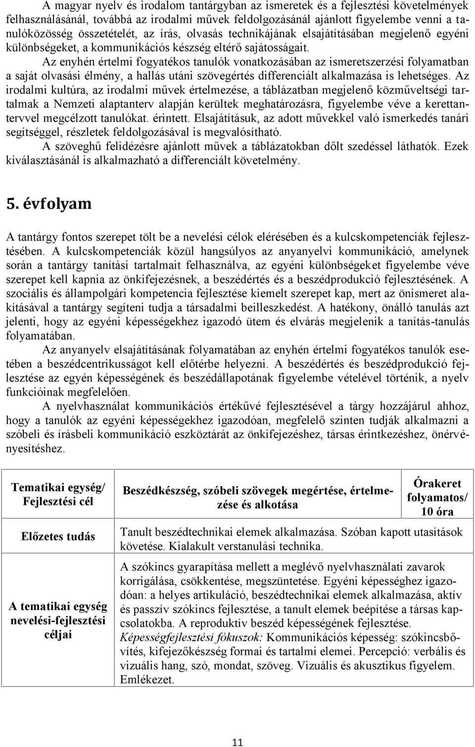 Az enyhén értelmi fogyatékos tanulók vonatkozásában az ismeretszerzési folyamatban a saját olvasási élmény, a hallás utáni szövegértés differenciált alkalmazása is lehetséges.