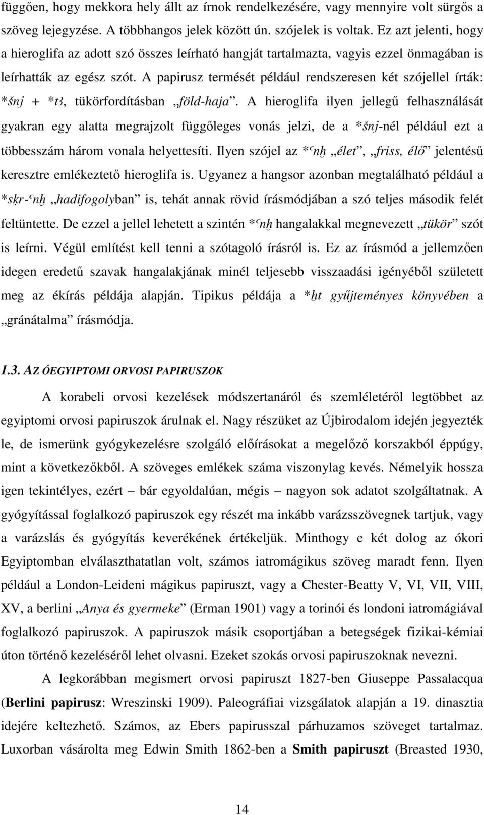 A papirusz termését például rendszeresen két szójellel írták: *Snj + *ta, tükörfordításban föld-haja.