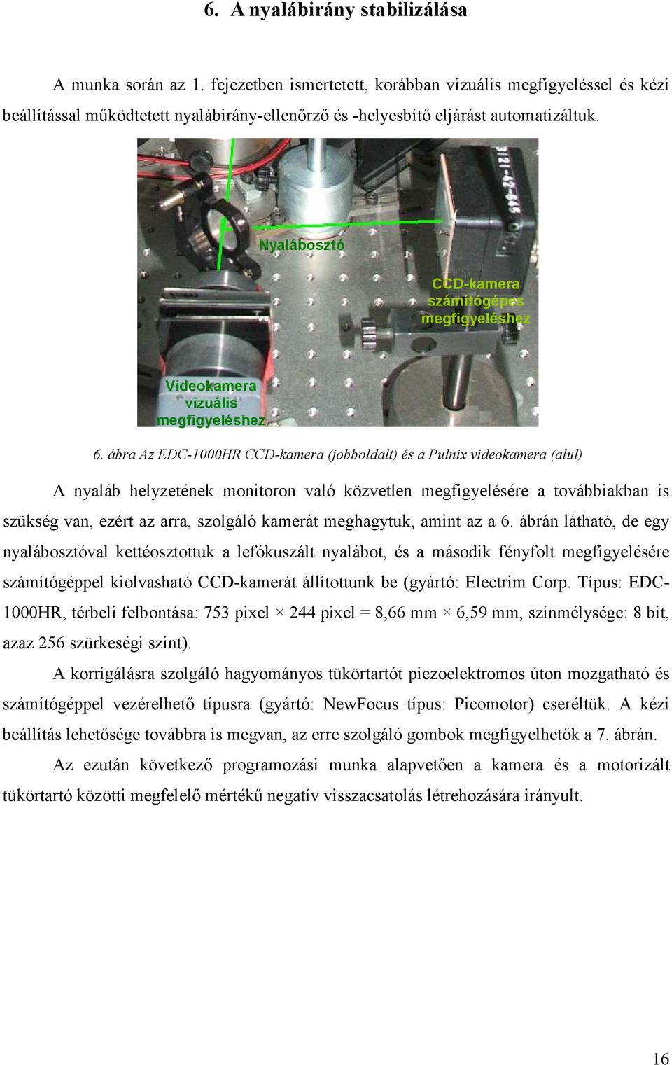 Nyalábosztó CCD-kamera számítógépes megfigyeléshez A nyaláb helyzetének monitoron való közvetlen megfigyelésére a továbbiakban is szükség van, ezért az arra, szolgáló kamerát meghagytuk, amint az a 6.
