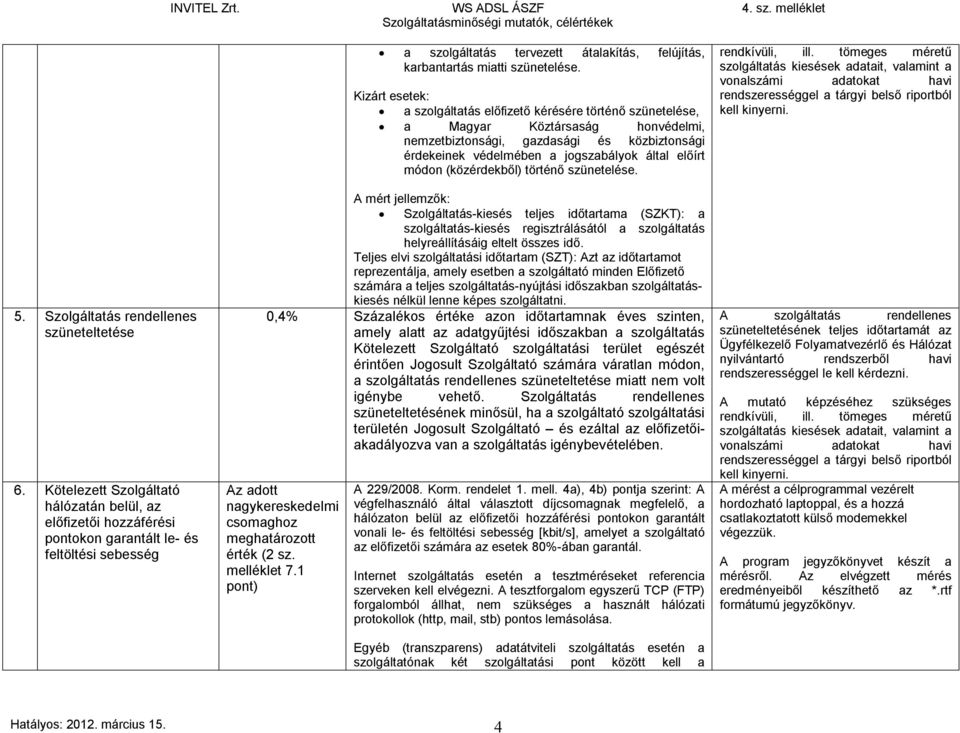 a szolgáltatás előfizető kérésére történő szünetelése, a Magyar Köztársaság honvédelmi, nemzetbiztonsági, gazdasági és közbiztonsági érdekeinek védelmében a jogszabályok által előírt módon