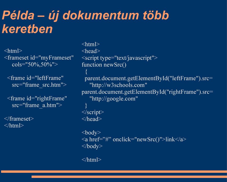 htm"> </frameset> </html> <html> <head> <script type="text/javascript"> function newsrc() { parent.document.