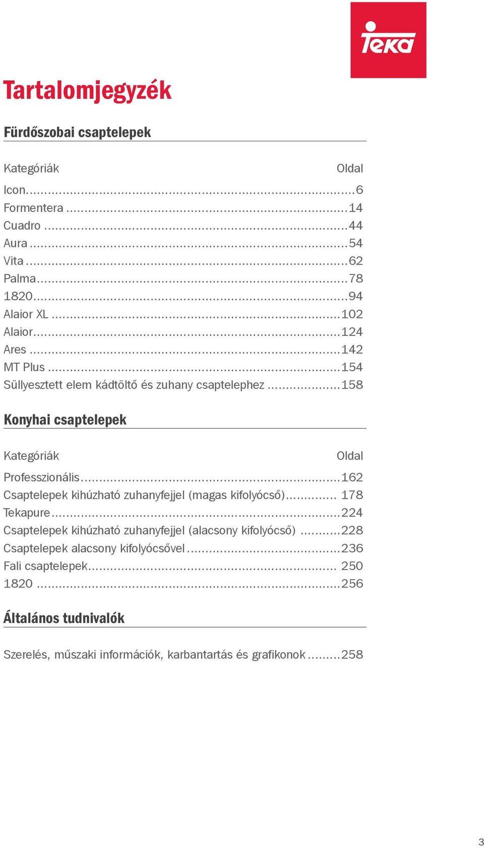 ..162 Csaptelepek kihúzható zuhanyfejjel (magas kifolyócső)... 178 Tekapure...224 Csaptelepek kihúzható zuhanyfejjel (alacsony kifolyócső).