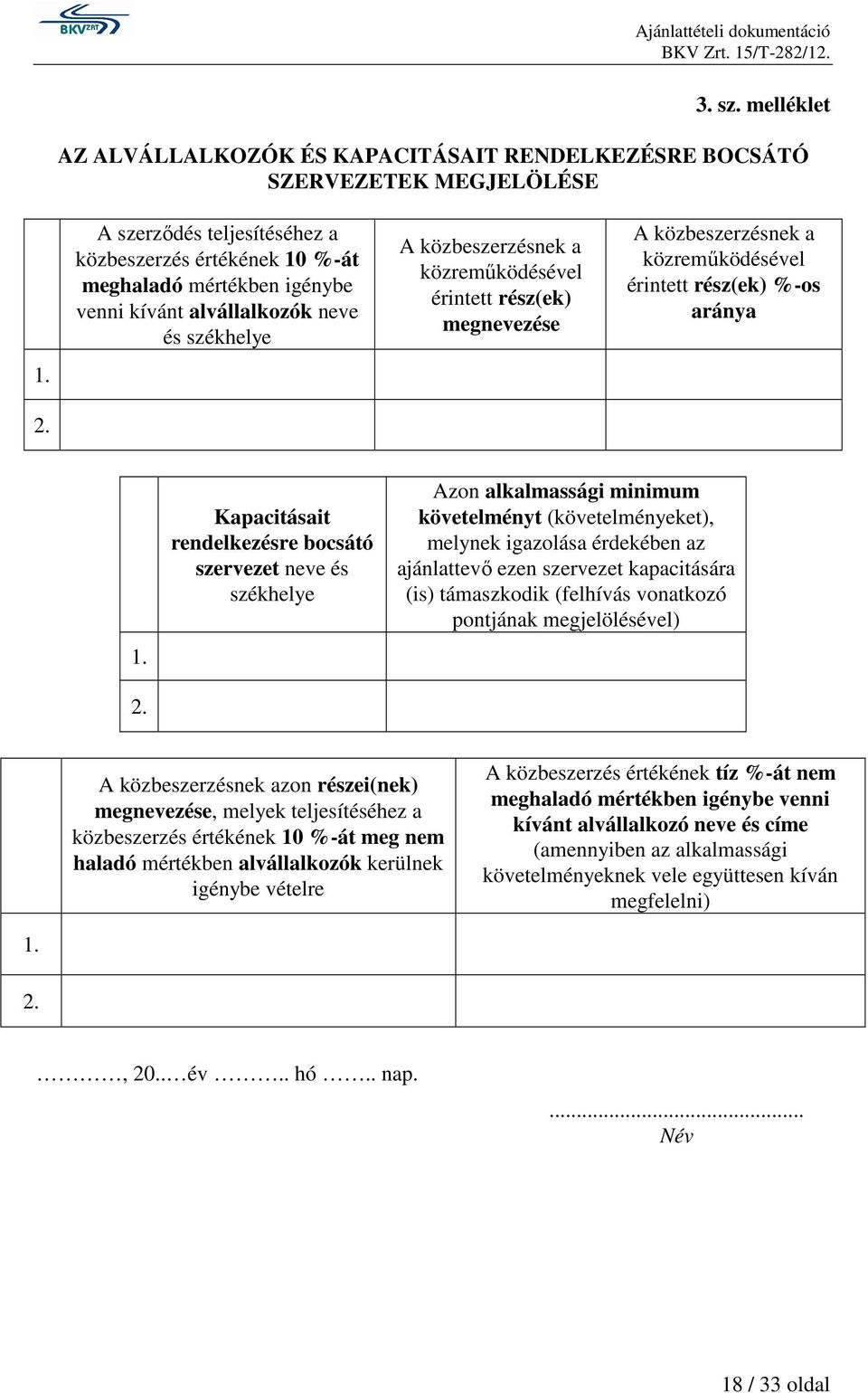 A közbeszerzésnek a közreműködésével érintett rész(ek) %-os aránya 1. 2.