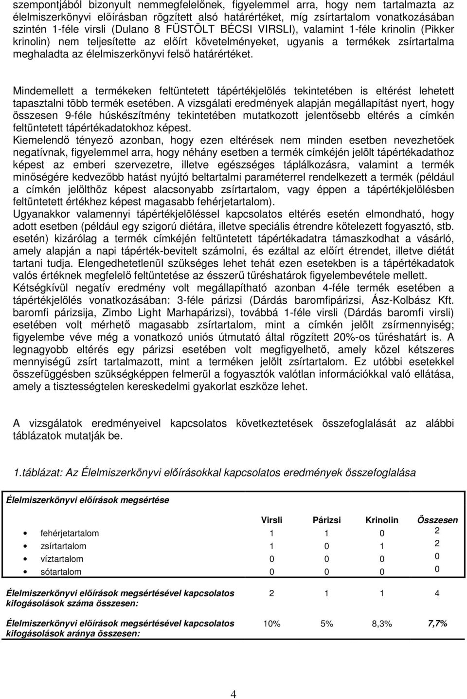 határértéket. Mindemellett a termékeken feltüntetett tápértékjelölés tekintetében is eltérést lehetett tapasztalni több termék esetében.