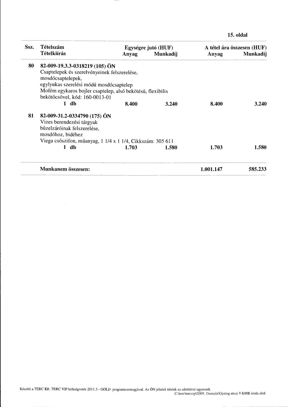 flexibilis bekötőcsővel, kód: 160-0013-0 l l db 8.400 3.240 81 82-009-31.