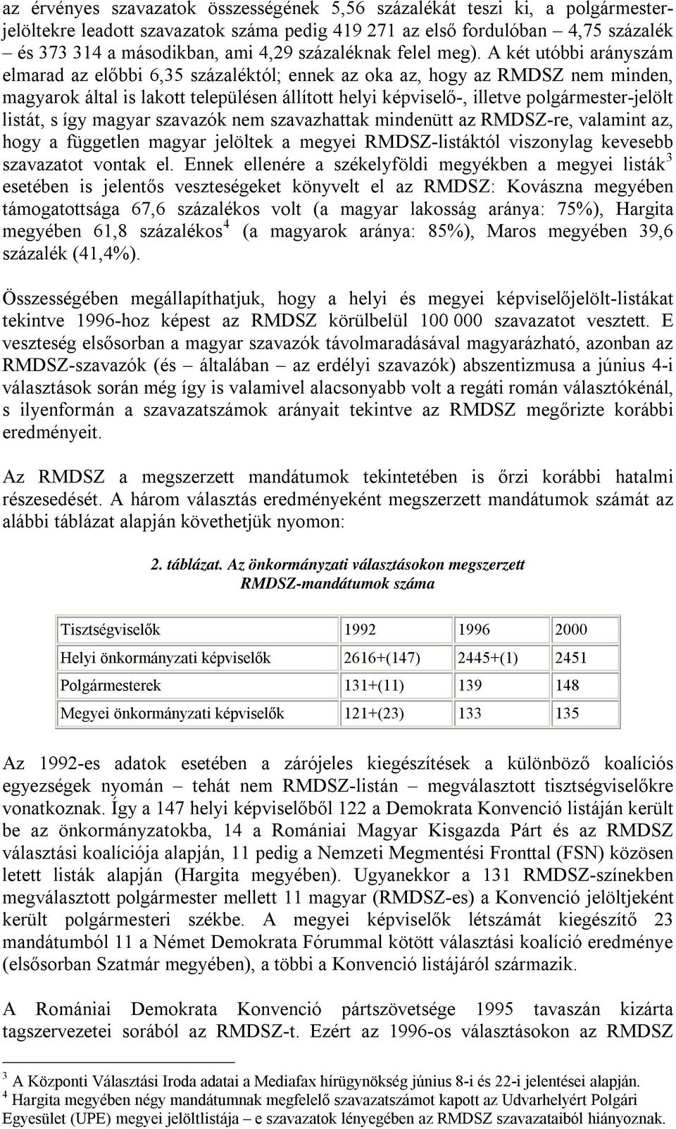 A két utóbbi arányszám elmarad az előbbi 6,35 százaléktól; ennek az oka az, hogy az RMDSZ nem minden, magyarok által is lakott településen állított helyi képviselő-, illetve polgármester-jelölt