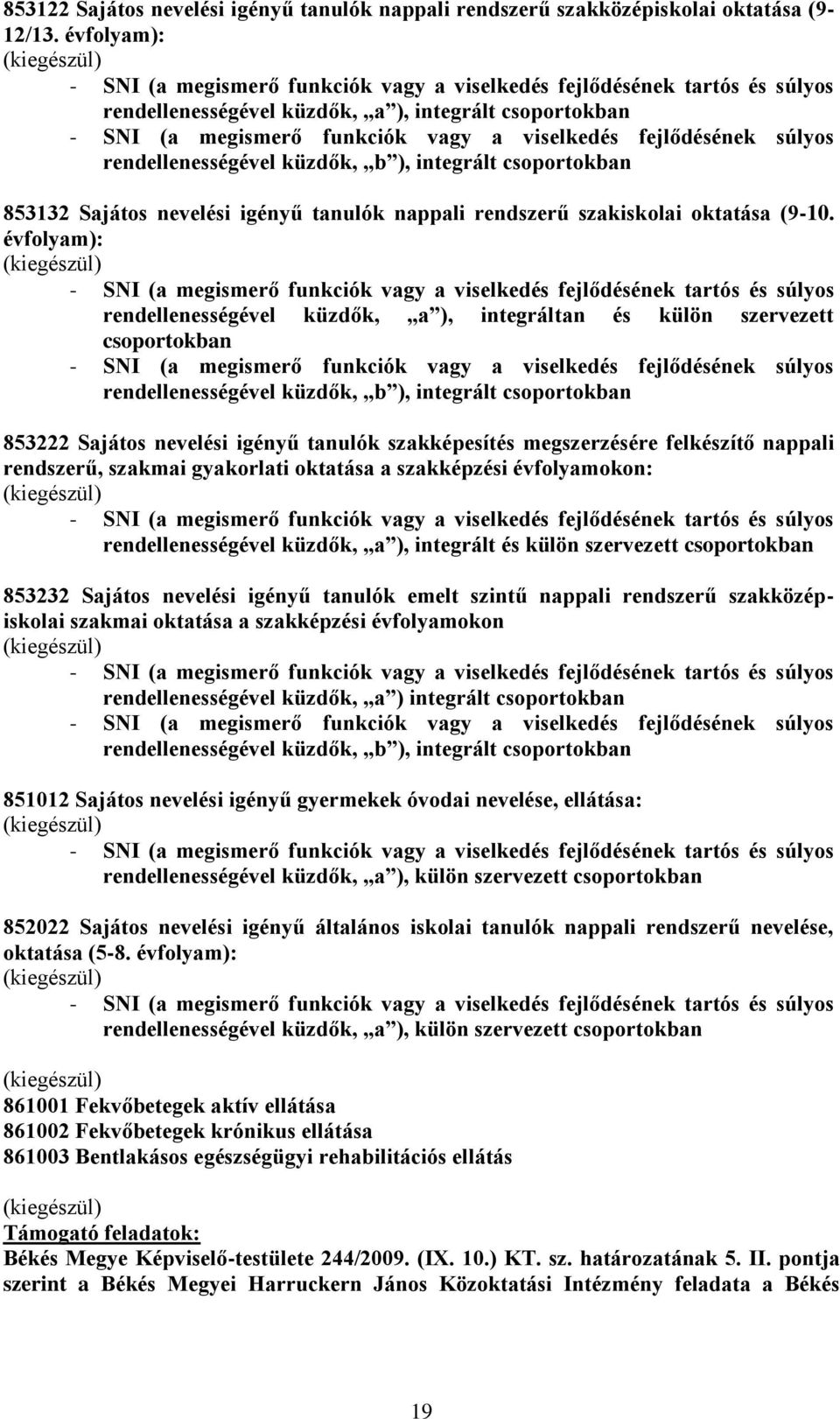 853132 Sajátos nevelési igényű tanulók nappali rendszerű szakiskolai oktatása (9-10.