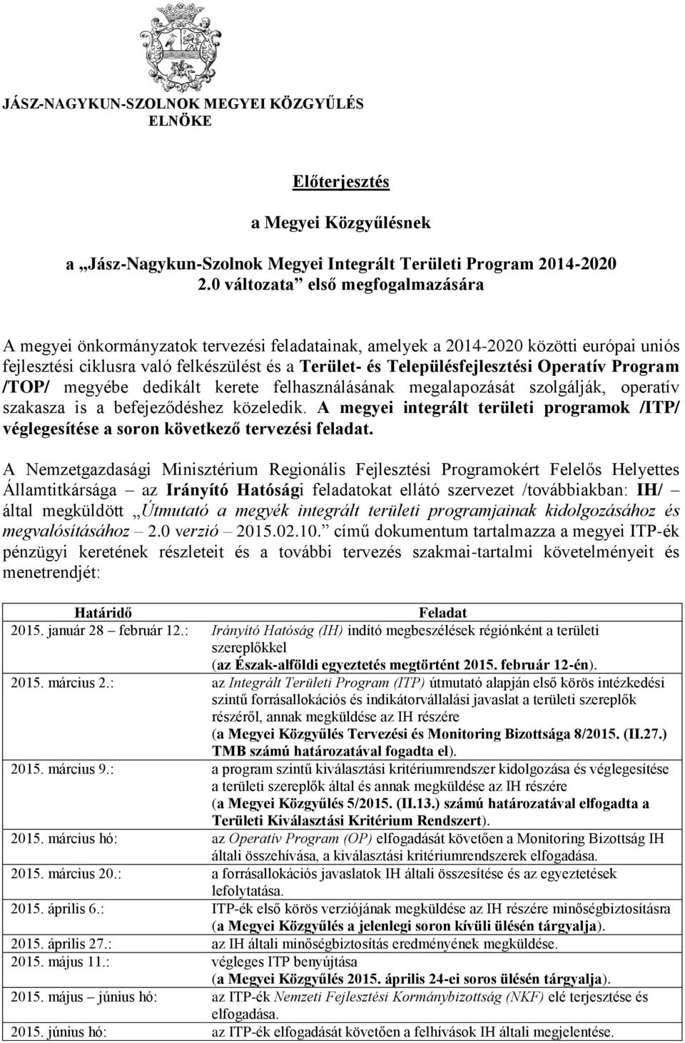 Településfejlesztési Operatív Program /TOP/ megyébe dedikált kerete felhasználásának megalapozását szolgálják, operatív szakasza is a befejeződéshez közeledik.