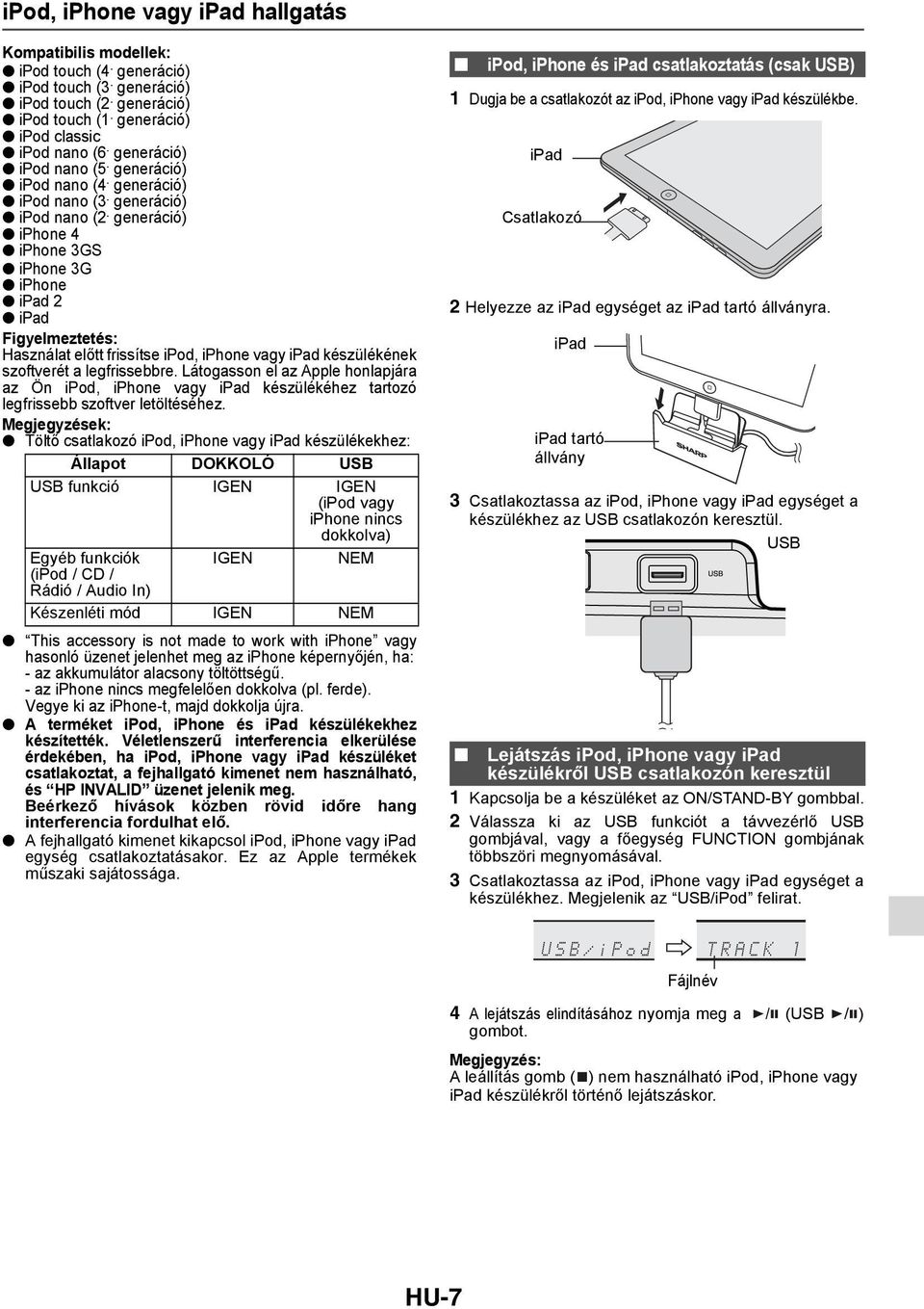 generáció) iphone 4 iphone 3GS iphone 3G iphone ipad 2 ipad Figyelmeztetés: Használat előtt frissítse ipod, iphone vagy ipad készülékének szoftverét a legfrissebbre.