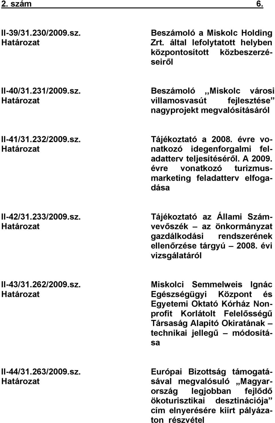 évi vizsgálatáról II-43/31.262/2009.sz.