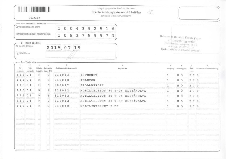 5- "A" Tetel oteo- zamlatetel Ezkoz/zolaaltata azonolto orzama azonoto kategora tpua (E/) 4 4 5 6 6 7 8.. -. ~\~ <L_.