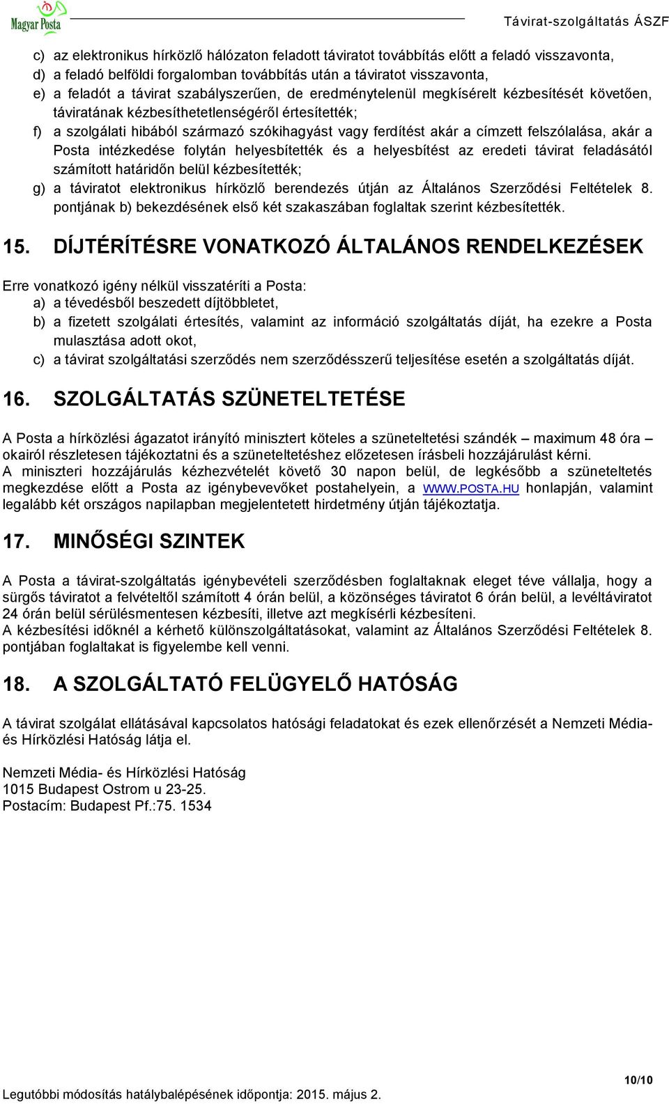 TÁVIRAT-SZOLGÁLTATÁS ÁLTALÁNOS SZERZŐDÉSI FELTÉTELEI - PDF Ingyenes letöltés