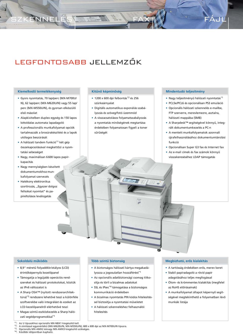 tandem funkció *1 két gép összekapcsolásával megkettőzi a nyomtatási sebességet Nagy, maximálisan 6600 lapos papírkapacitás Nagy mennyiségben készített dokumentumokhoz munka folyamat szervezés