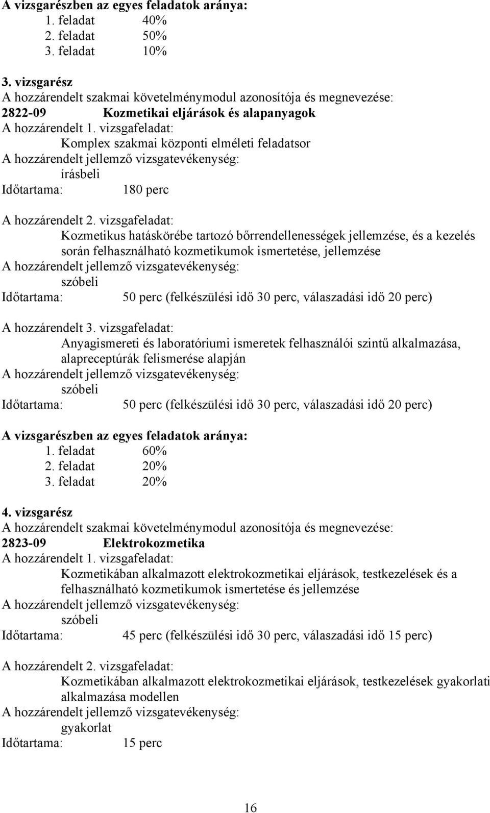 vizsgafeladat: Komplex szakmai központi elméleti feladatsor írásbeli Időtartama: 180 perc hozzárendelt 2.