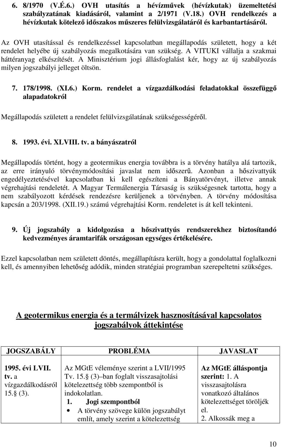 Az OVH utasítással és rendelkezéssel kapcsolatban megállapodás született, hogy a két rendelet helyébe új szabályozás megalkotására van szükség. A VITUKI vállalja a szakmai háttéranyag elkészítését.