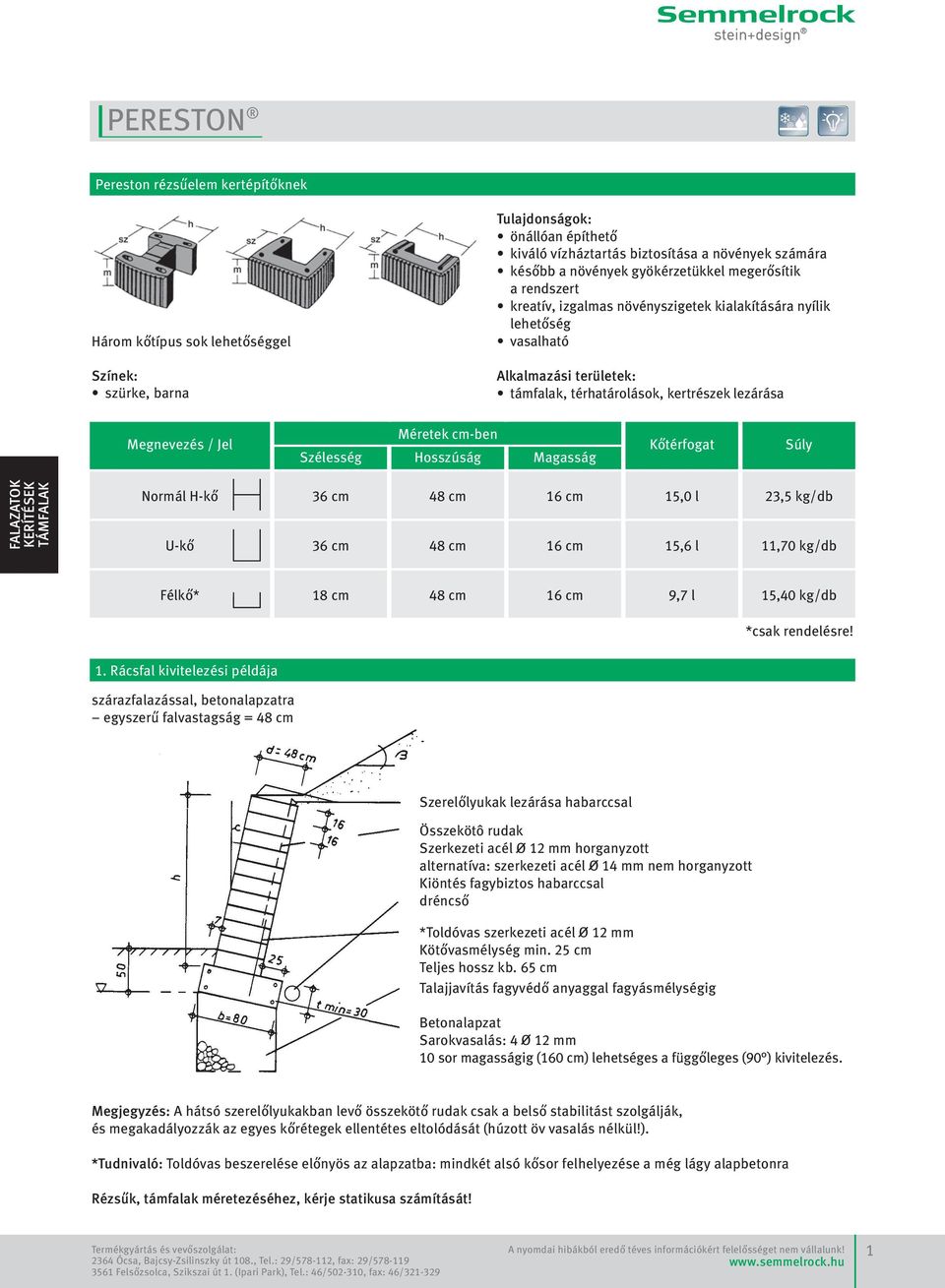 Szélesség Méretek cm-ben Hosszúság Magasság Kőtérfogat Súly Normál H-kő U-kő 36 cm 36 cm 15,0 l 15,6 l 23,5 kg/db 11,70 kg/db Félkő* 18 cm 9,7 l 15, kg/db *csak rendelésre!