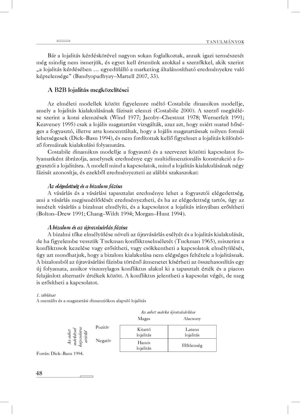 A B2B lojalitás megközelítései Az elméleti modellek között figyelemre méltó Costabile dinamikus modellje, amely a lojalitás kialakulásának fázisait elemzi (Costabile 2000).