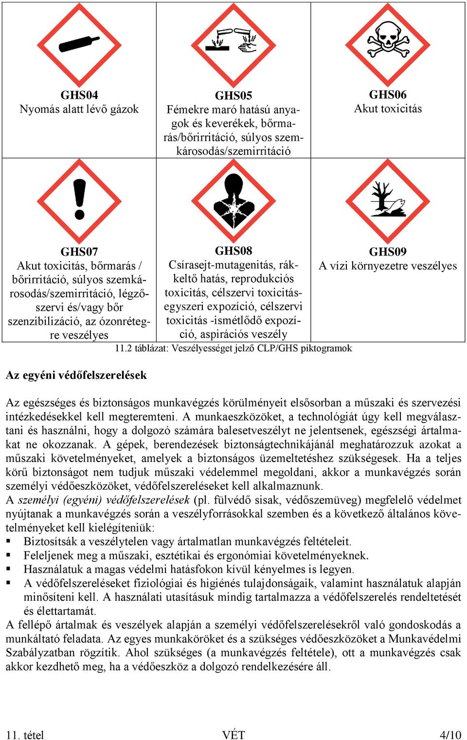 reprodukciós toxicitás, célszervi toxicitásegyszeri expozíció, célszervi toxicitás -ismétlődő expozíció, aspirációs veszély 11.