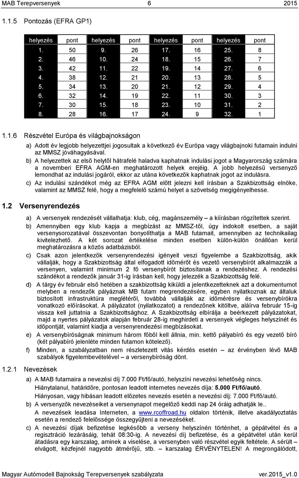 b) A helyezettek az első helytől hátrafelé haladva kaphatnak indulási jogot a Magyarország számára a novemberi EFRA AGM-en meghatározott helyek erejéig.