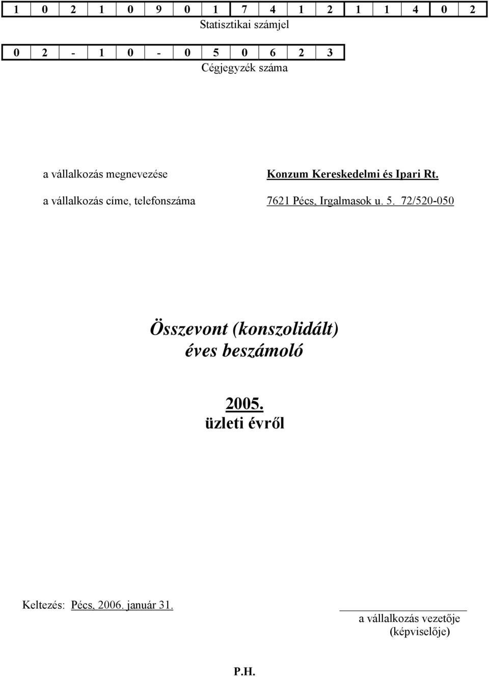 a vállalkozás címe, telefonszáma 7621 Pécs, Irgalmasok u. 5.