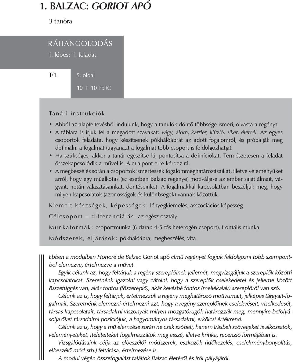 A táblára is írjuk fel a megadott szavakat: vágy, álom, karrier, illúzió, siker, életcél.