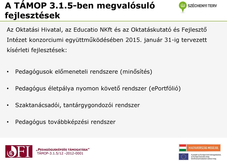 Fejlesztő Intézet konzorciumi együttműködésében 2015.