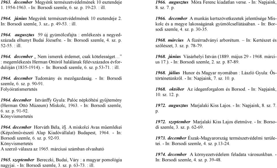 - In: Borsodi szemle, 6. sz. p.53-71. : ill. 1964. december Tudomány és mezőgazdaság. - In: Borsodi szemle, 6. sz. p. 90-91. Folyóiratismertetés 1964.