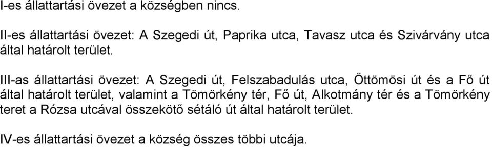 III-as állattartási övezet: A Szegedi út, Felszabadulás utca, Öttömösi út és a Fő út által határolt terület,