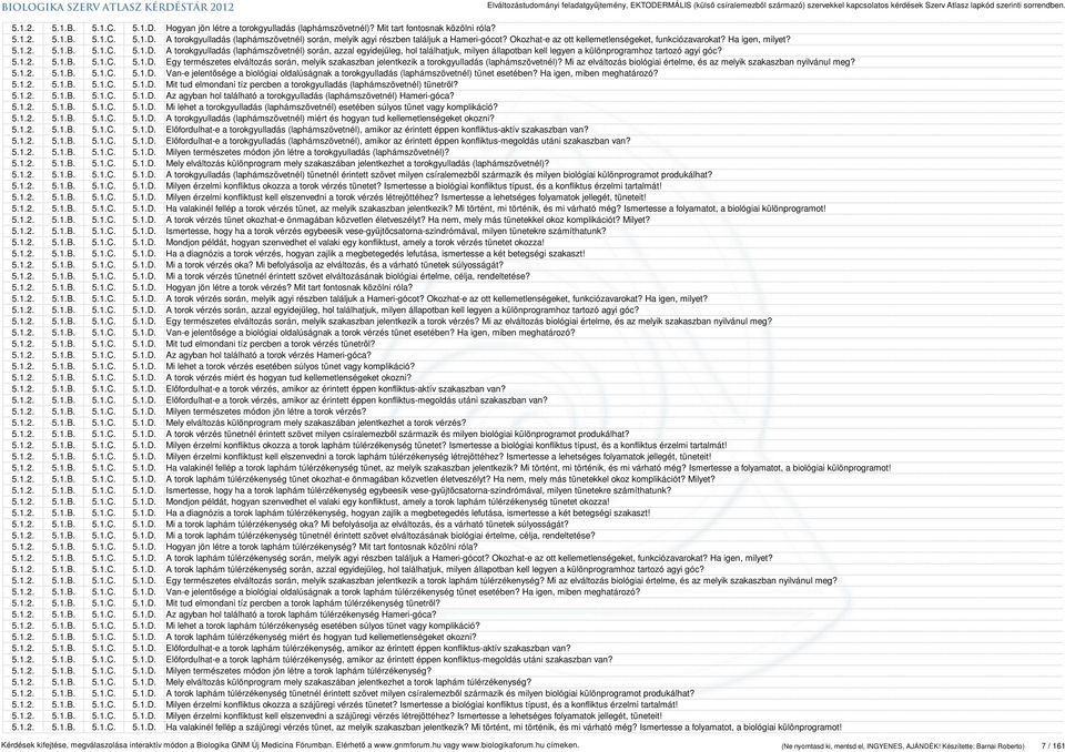 A torokgyulladás (laphámszövetnél) során, azzal egyidejűleg, hol találhatjuk, milyen állapotban kell legyen a különprogramhoz tartozó agyi góc? 5.1.2. 5.1.B. 5.1.C. 5.1.D.