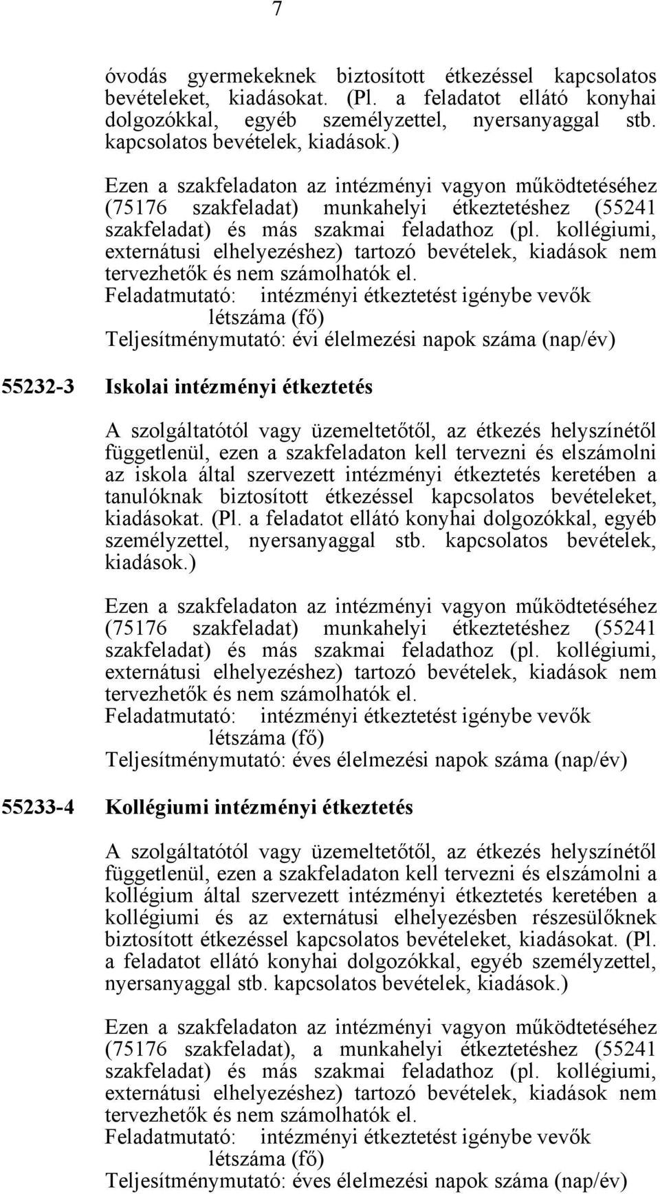 kollégiumi, externátusi elhelyezéshez) tartozó bevételek, kiadások nem tervezhetők és nem számolhatók el.