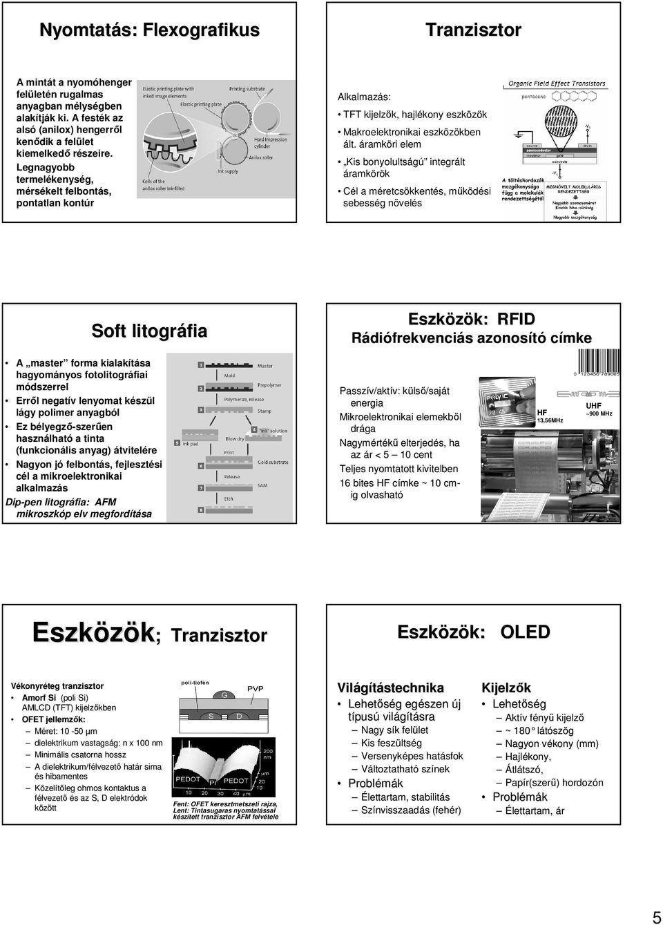 áramköri elem Kis bonyolultságú integrált áramkörök Cél a méretcsökkentés, mőködési sebesség növelés Soft litográfia Eszközök: k: RFID Rádiófrekvenciás s azonosító címke A master forma kialakítása