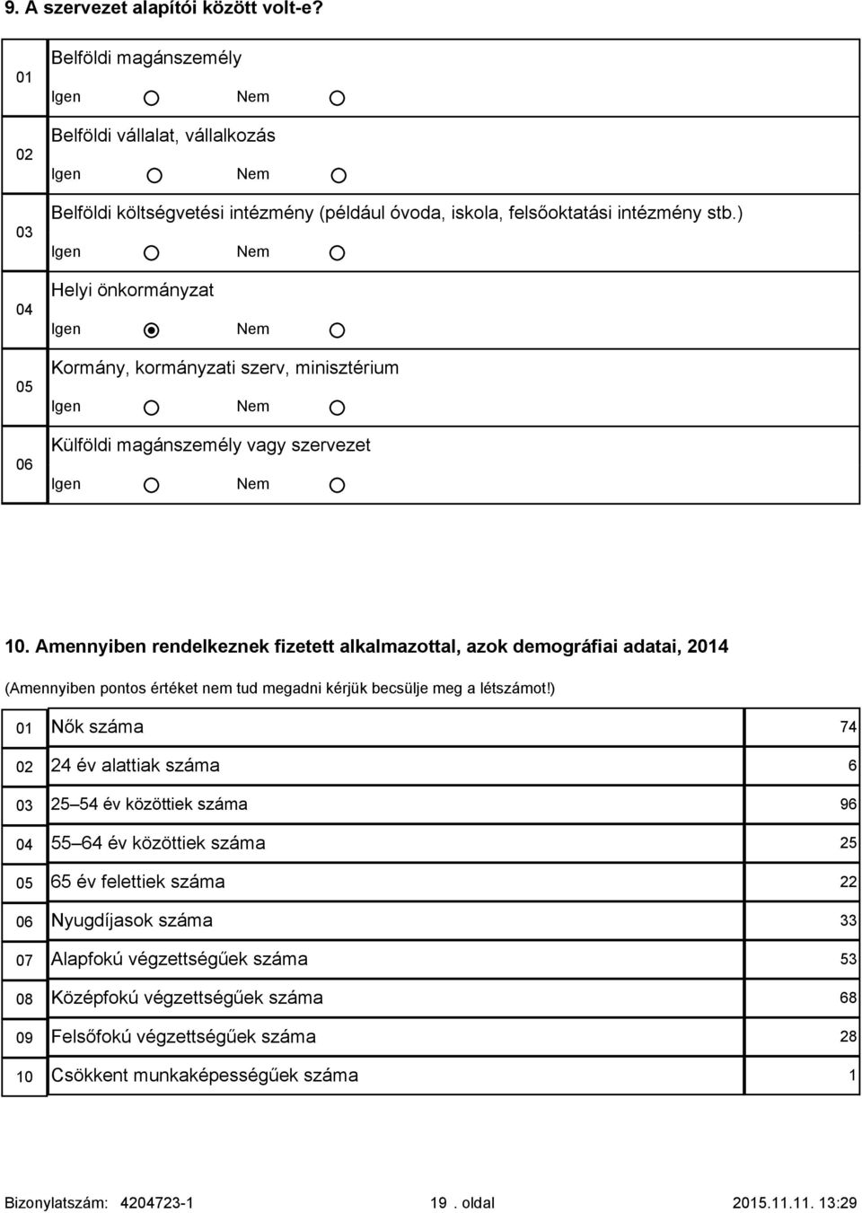 ) Igen Nem 04 Helyi önkormányzat Igen Nem 05 06 Kormány, kormányzati szerv, minisztérium Igen Nem Külföldi magánszemély vagy szervezet Igen Nem 10.