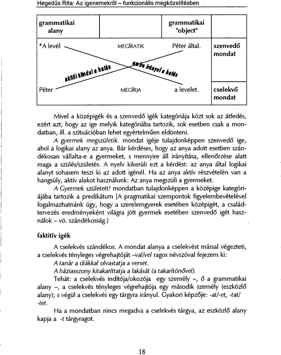 a szituációban lehet egyértelműen eldönteni. A gyermek megszületik, mondat igéje tulajdonképpen szenvedő ige, ahol a logikai alany az anya.