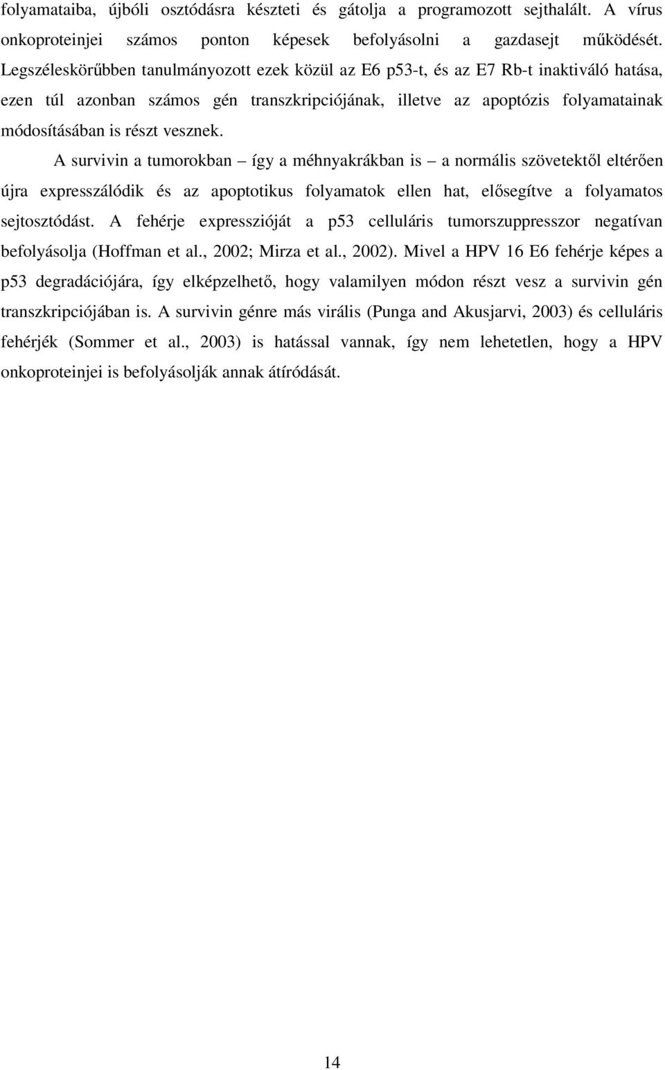 vesznek. A survivin a tumorokban így a méhnyakrákban is a normális szövetektıl eltérıen újra expresszálódik és az apoptotikus folyamatok ellen hat, elısegítve a folyamatos sejtosztódást.