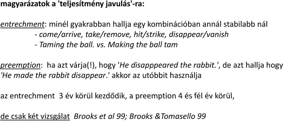 Making the ball tam preemption: ha azt várja(!), hogy 'He disapppeared the rabbit.