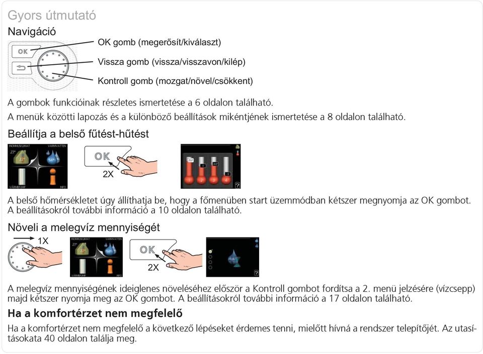 A melegvíz mennyiségének ideiglenes növeléséhez elõször a Kontroll gombot fordítsa a 2. menü jelzésére (vízcsepp) majd kétszer nyomja meg az OK gombot.