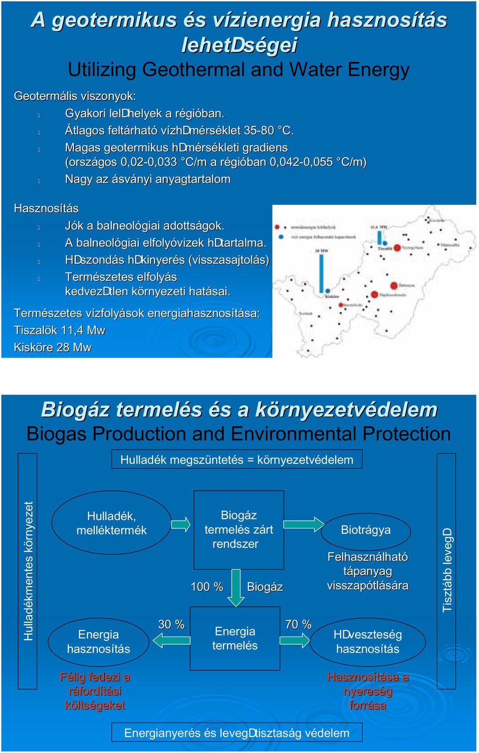 l A balneológiai elfolyóvizek hdtartalma. l HDszondás hdkinyerés (visszasajtolás) l Természetes elfolyás kedvezdtlen környezeti hatásai.