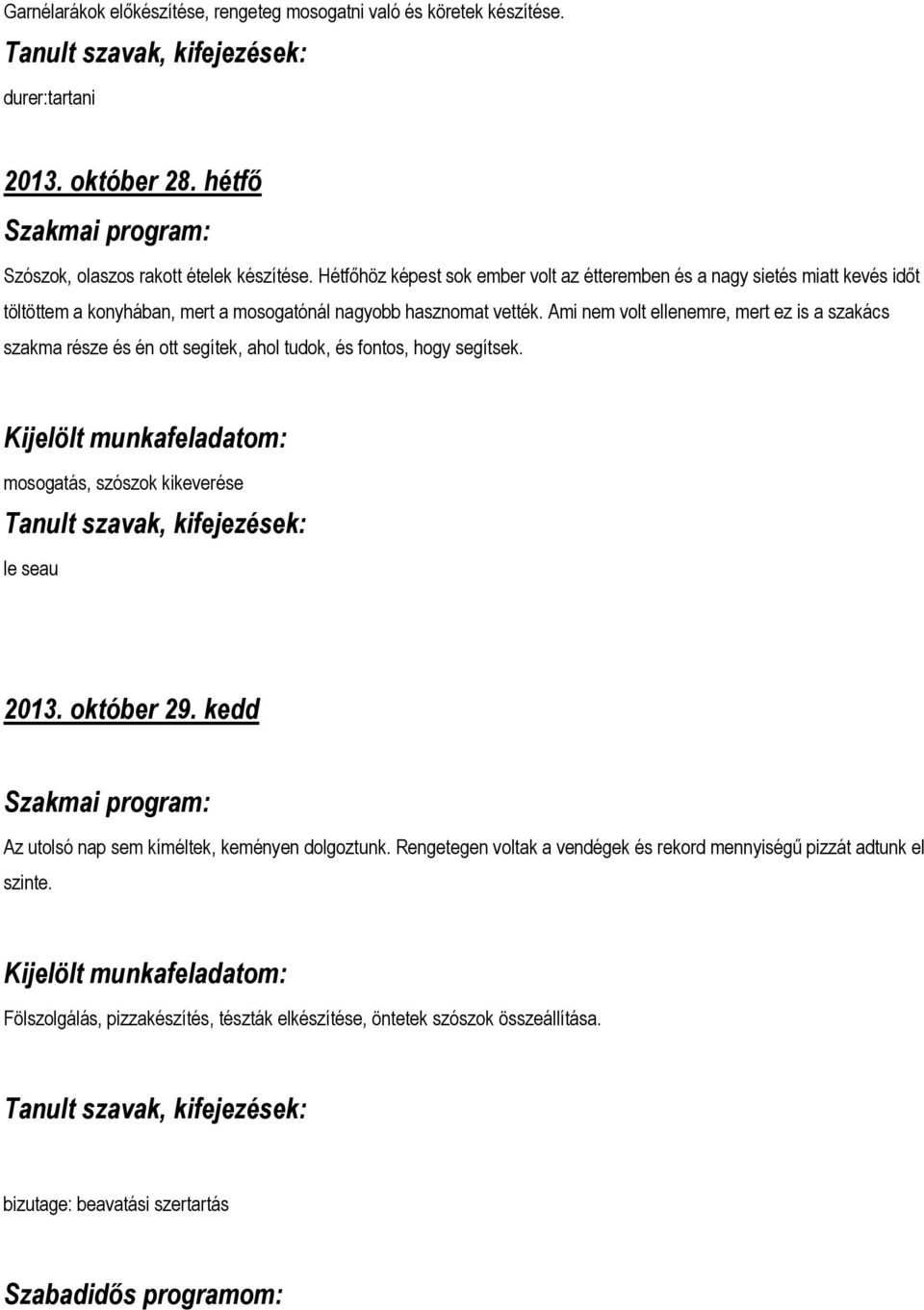 Ami nem volt ellenemre, mert ez is a szakács szakma része és én ott segítek, ahol tudok, és fontos, hogy segítsek. mosogatás, szószok kikeverése le seau 2013. október 29.