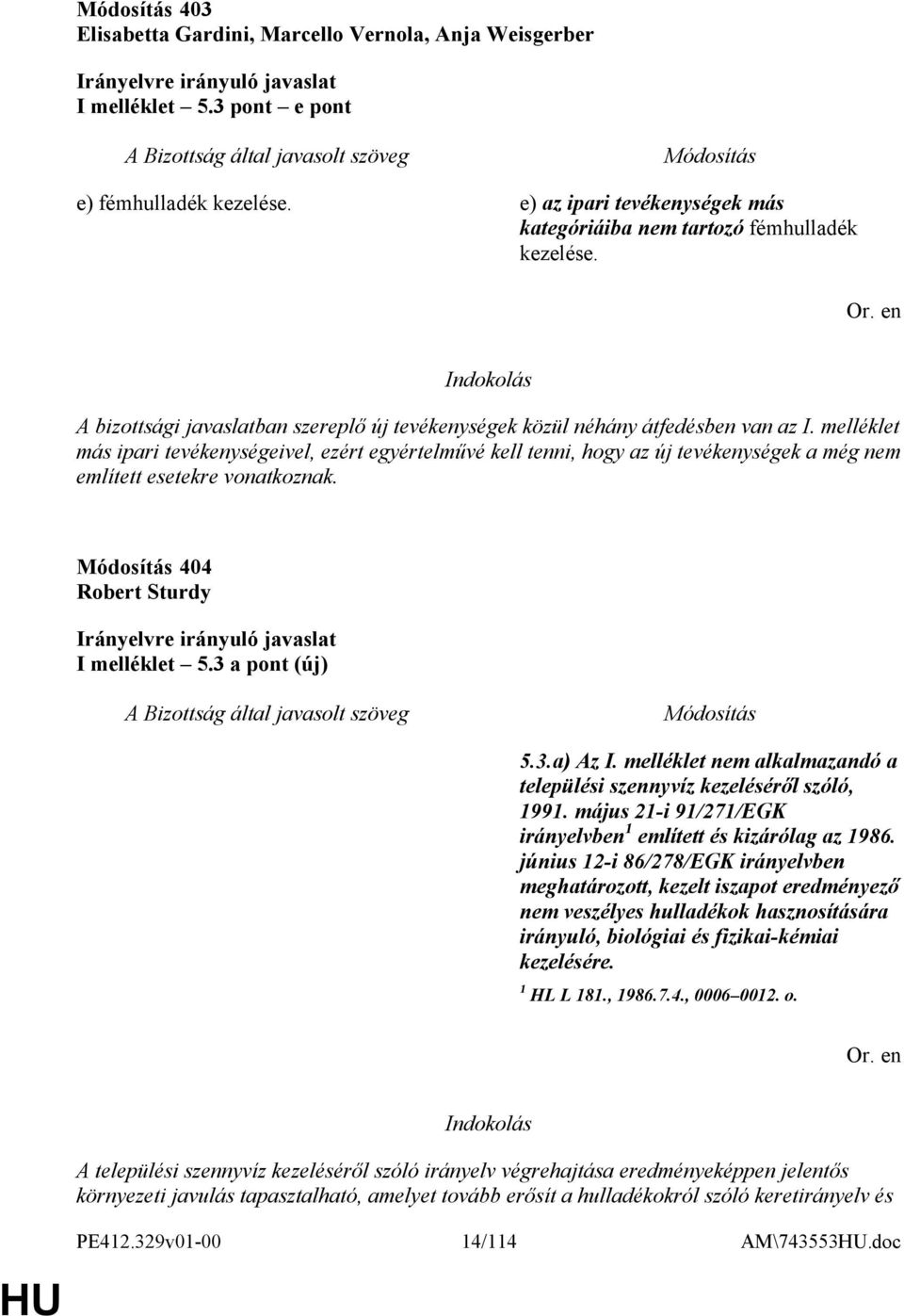 melléklet más ipari tevékenységeivel, ezért egyértelművé kell tenni, hogy az új tevékenységek a még nem említett esetekre vonatkoznak. 404 Robert Sturdy I melléklet 5.3 a pont (új) 5.3.a) Az I.