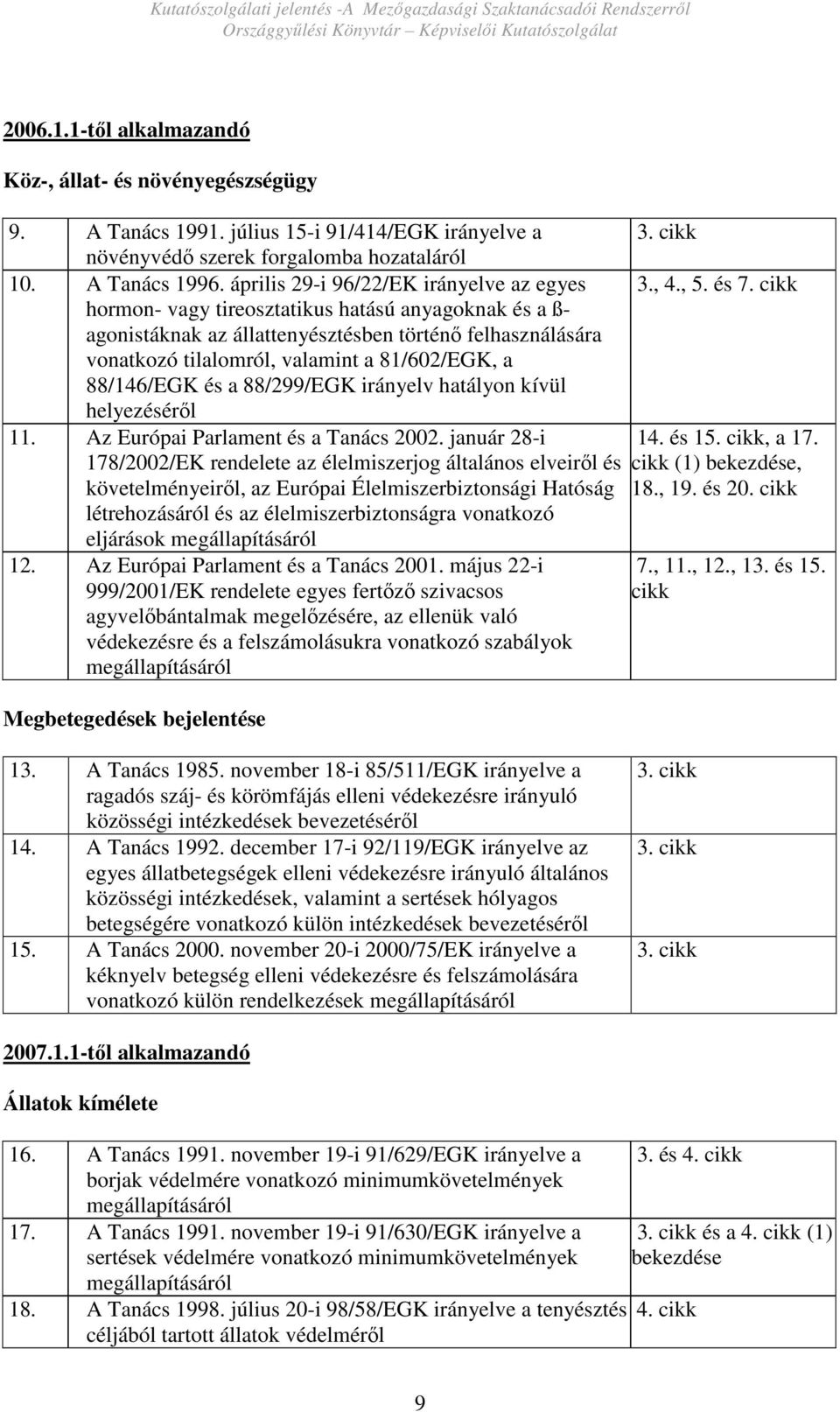 a 88/146/EGK és a 88/299/EGK irányelv hatályon kívül helyezésérıl 11. Az Európai Parlament és a Tanács 2002.