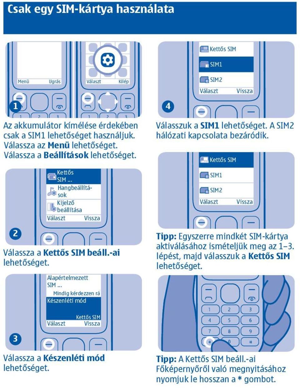 .. Mindig kérdezzen rá Készenléti mód Válasszuk a SIM lehetőséget. A SIM hálózati kapcsolata bezáródik.
